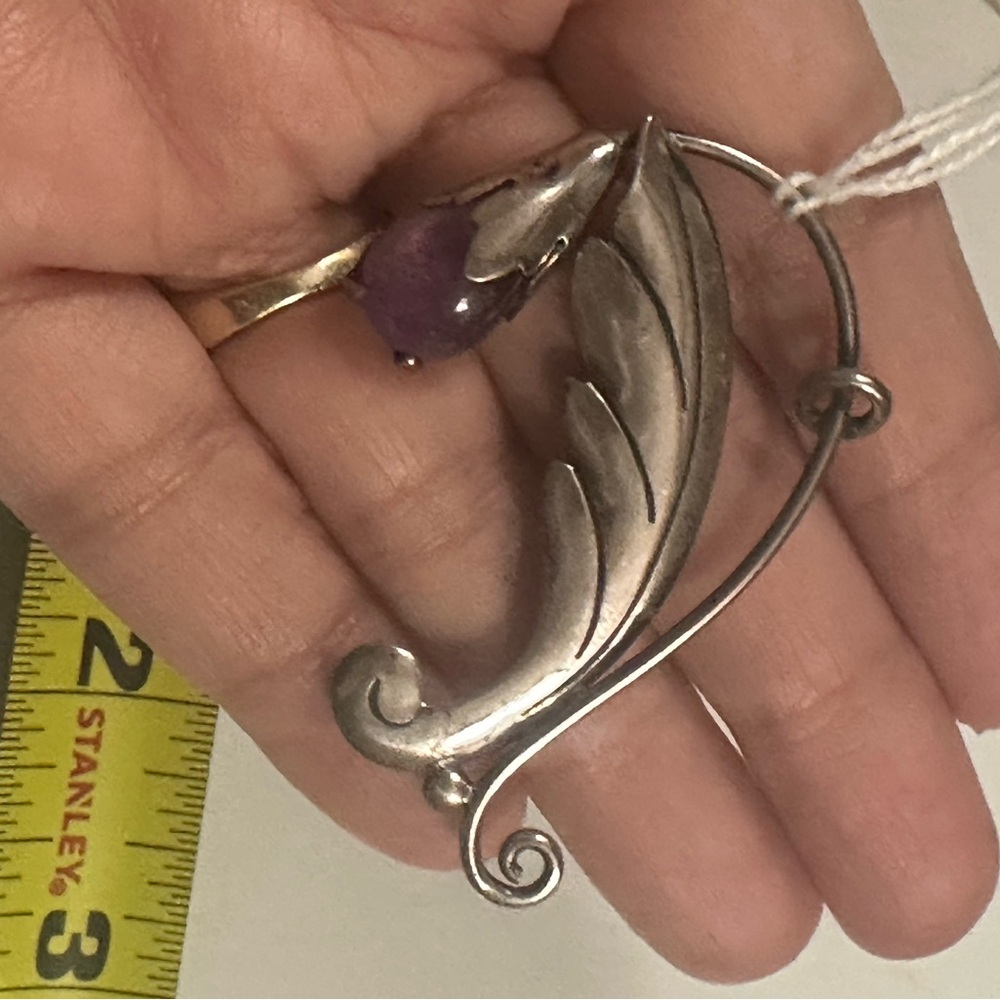Vintage signed Taxco silver & amethyst blue bell brooch - Picture 2 of 6